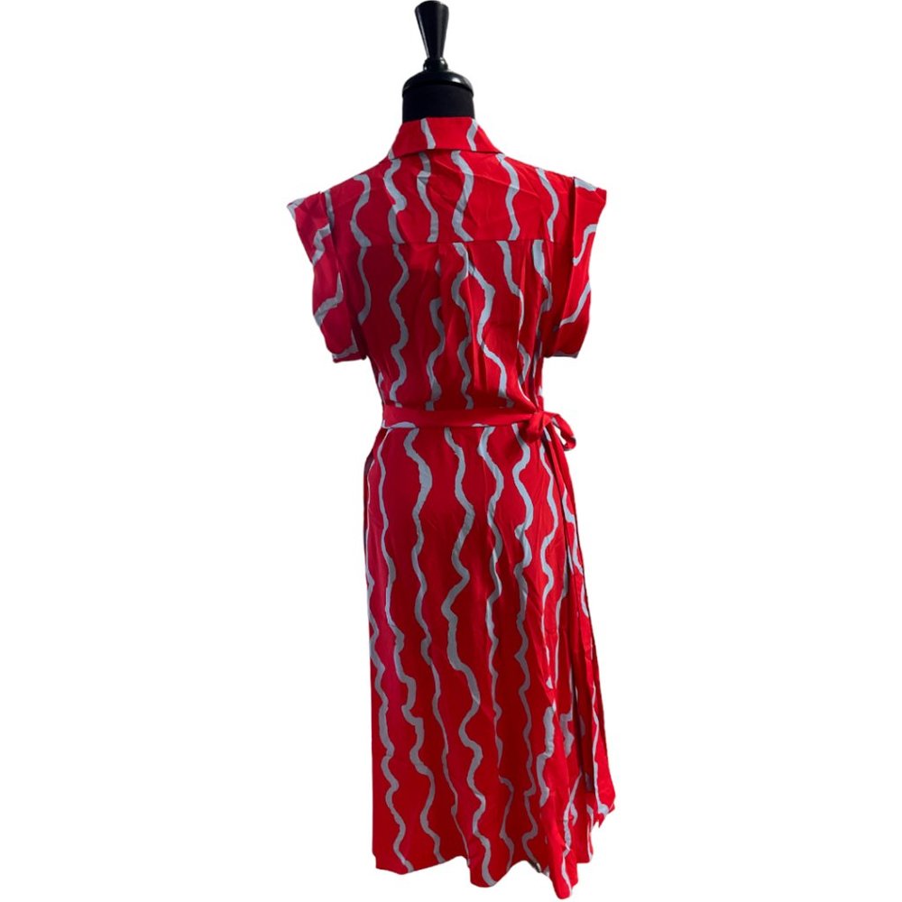 NWT Diane Von Furstenberg Red 100% Silk Wrap Midi Dress Size 10 - Picture 5 of 13